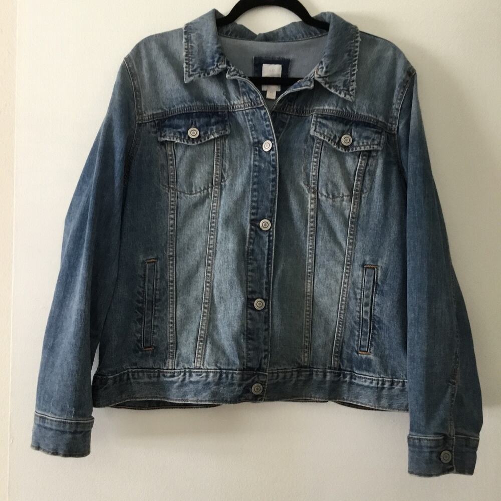 LC Lauren Conrad Denim Jacket Womens XL Distressed Trucker Bikers Jean